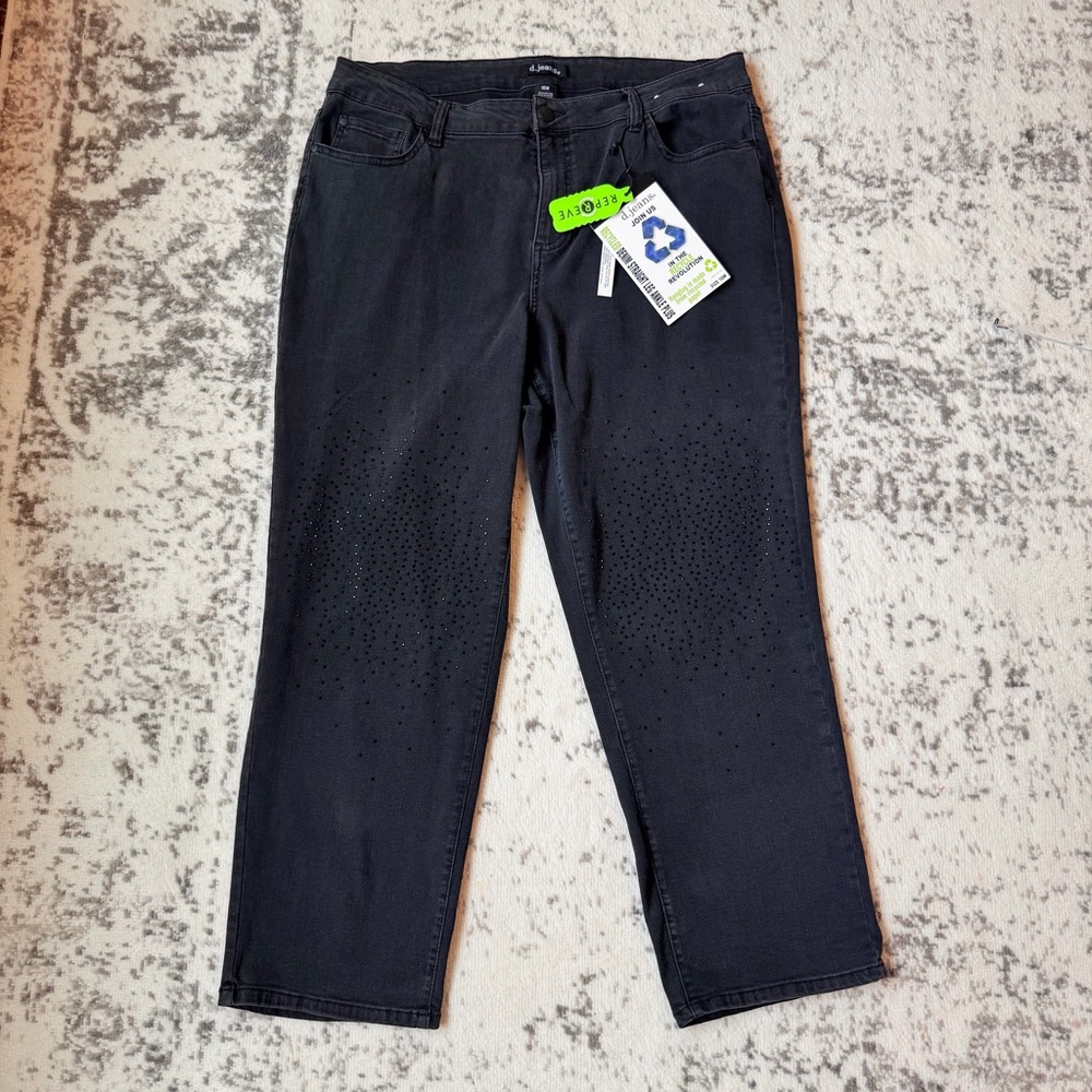 d.jeans Recycled Denim Straight Leg Ankle Plus Jeans 16W Black Studded NWT